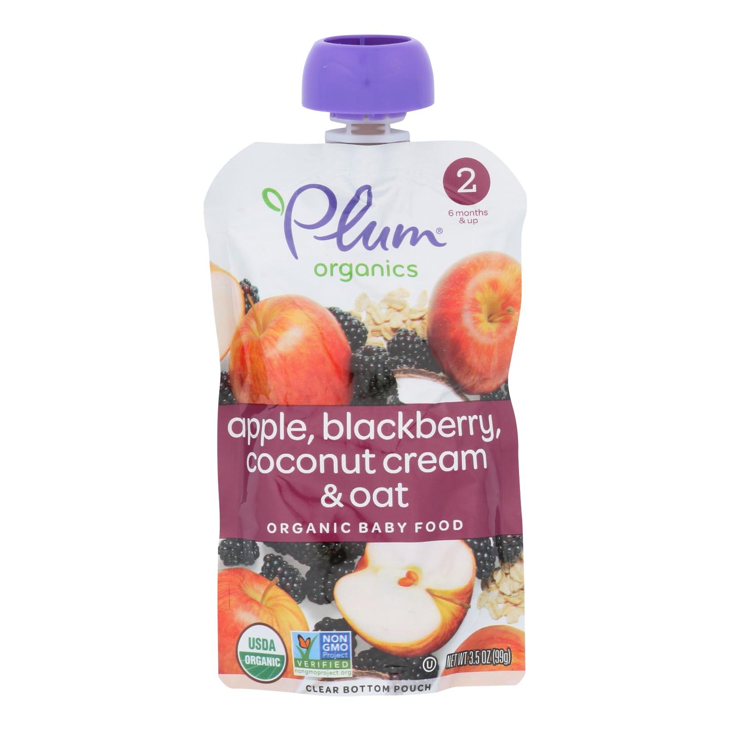 Comida para bebés Plum Organics Plum Stage2 Blends, manzana, mora y coco, caja de 6, 3,5 oz