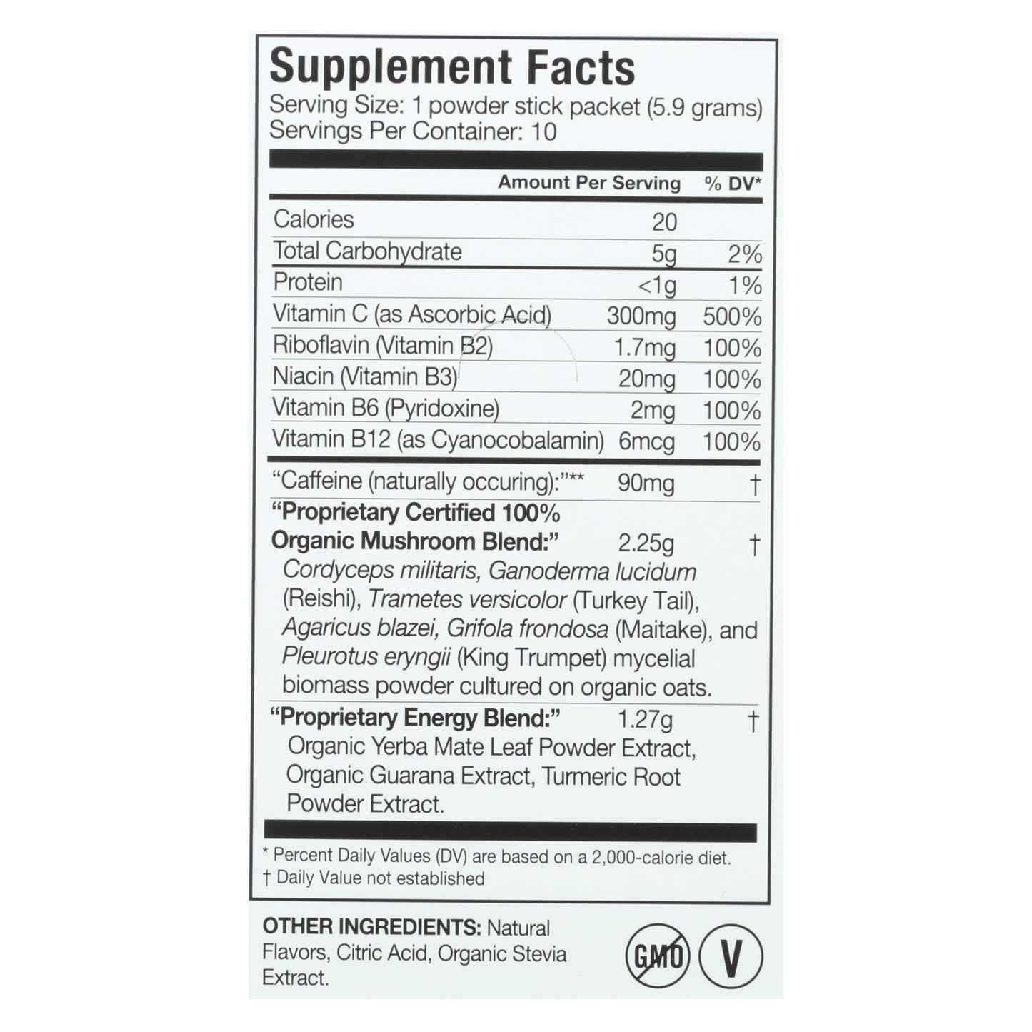 Suplemento dietético en polvo orgánico de Om, con sabor a naranja y cítricos, para la nutrición de hongos, caja de 10, 0,21 oz