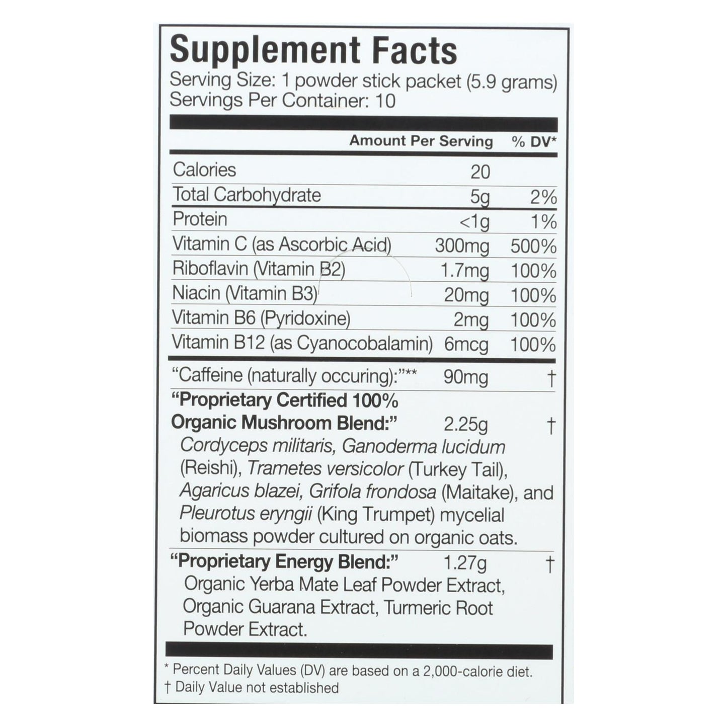 Suplemento dietético en polvo orgánico de Om, con sabor a naranja y cítricos, para la nutrición de hongos, caja de 10, 0,21 oz