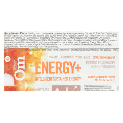 Suplemento dietético en polvo orgánico de Om, con sabor a naranja y cítricos, para la nutrición de hongos, caja de 10, 0,21 oz