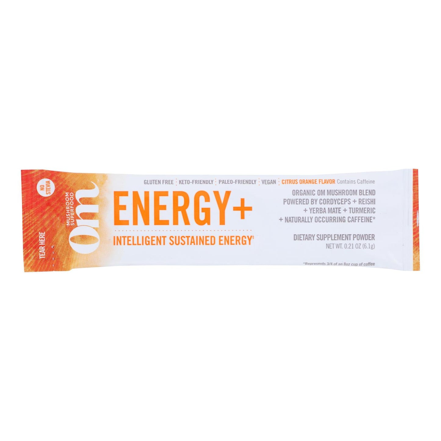 Suplemento dietético en polvo orgánico de Om, con sabor a naranja y cítricos, para la nutrición de hongos, caja de 10, 0,21 oz