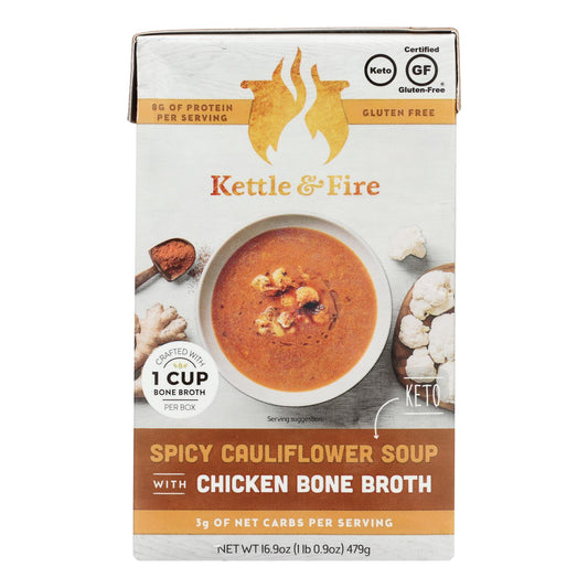 Kettle And Fire - Sopa cetogénica de coliflor picante y chkb - Caja de 6 - 16,9 oz