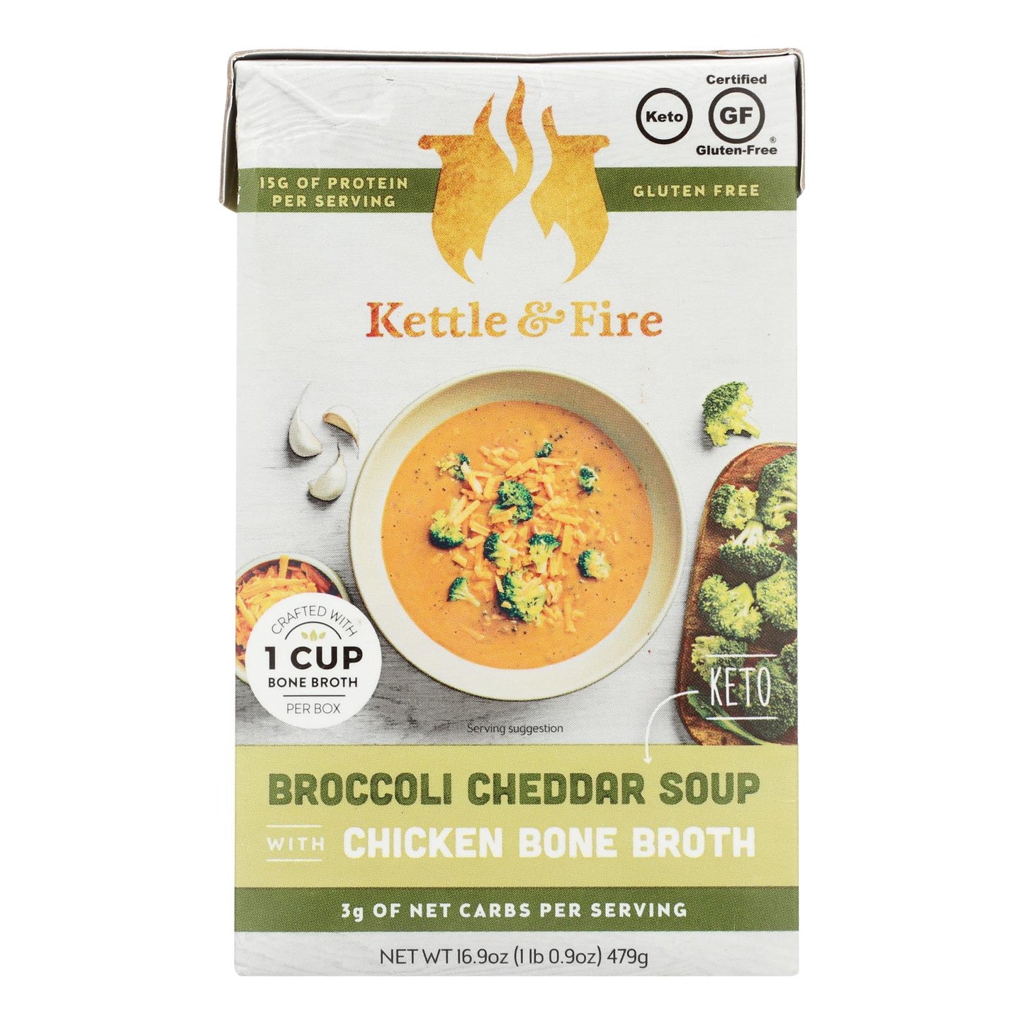 Kettle And Fire - Sopa cetogénica de brocoli, queso cheddar y chkbb - Caja de 6 - 16,9 oz