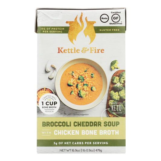 Kettle And Fire - Sopa cetogénica de brocoli, queso cheddar y chkbb - Caja de 6 - 16,9 oz