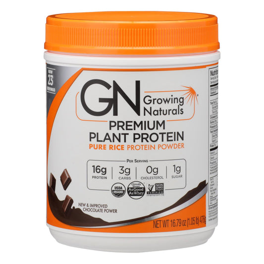 Proteína de arroz orgánico en polvo de Growing Naturals, sabor chocolate, 1 unidad, 16,79 oz