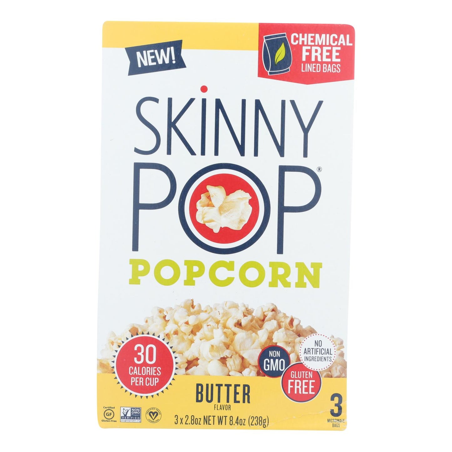 Skinnypop Popcorn - Palomitas de maíz con micromantequilla, paquete de 3, caja de 12, 3/2,8 oz