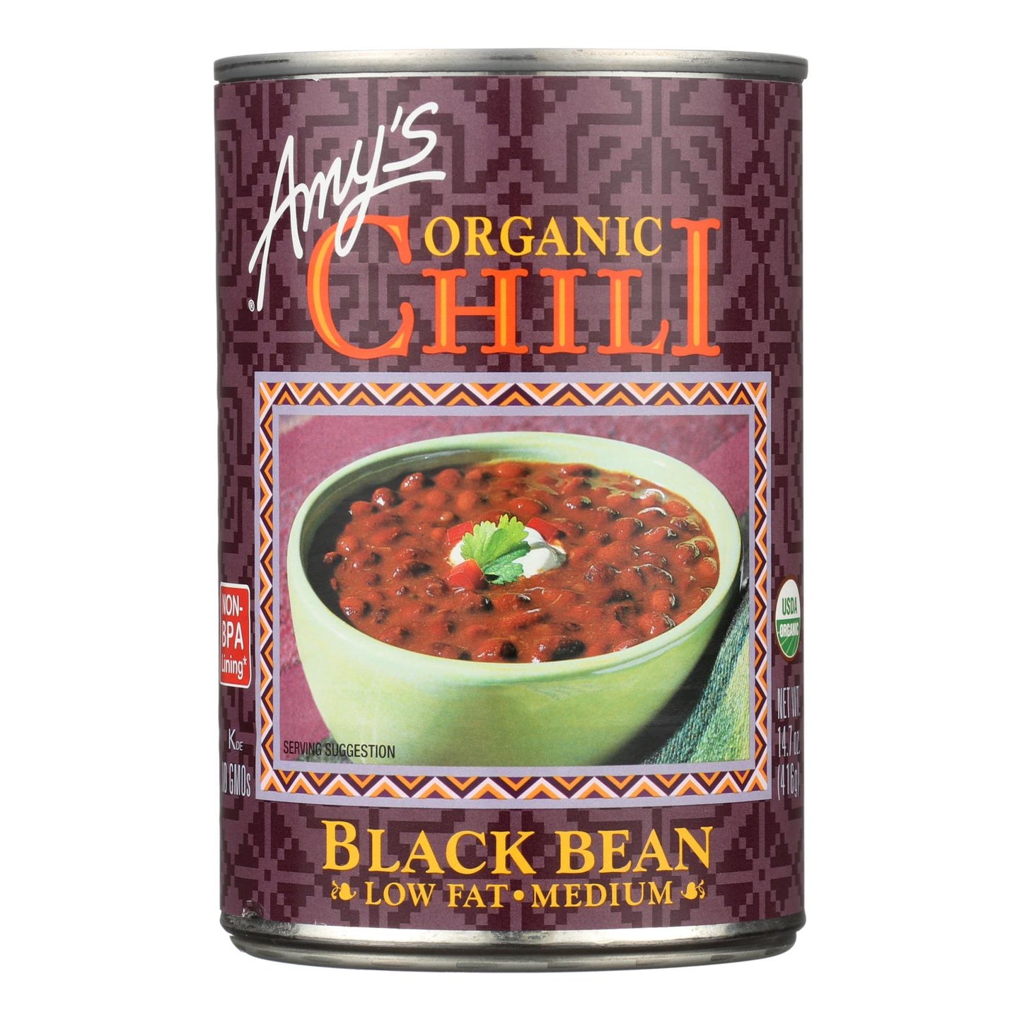 Amy's - Chile orgánico de frijoles negros medianos - Caja de 12 - 14,7 oz