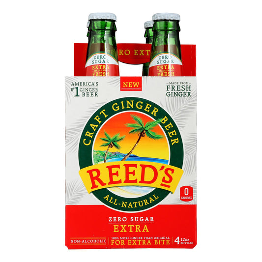 Cerveza de jengibre Reed's sin azúcar extra - Caja de 6 - 4/12 Fz