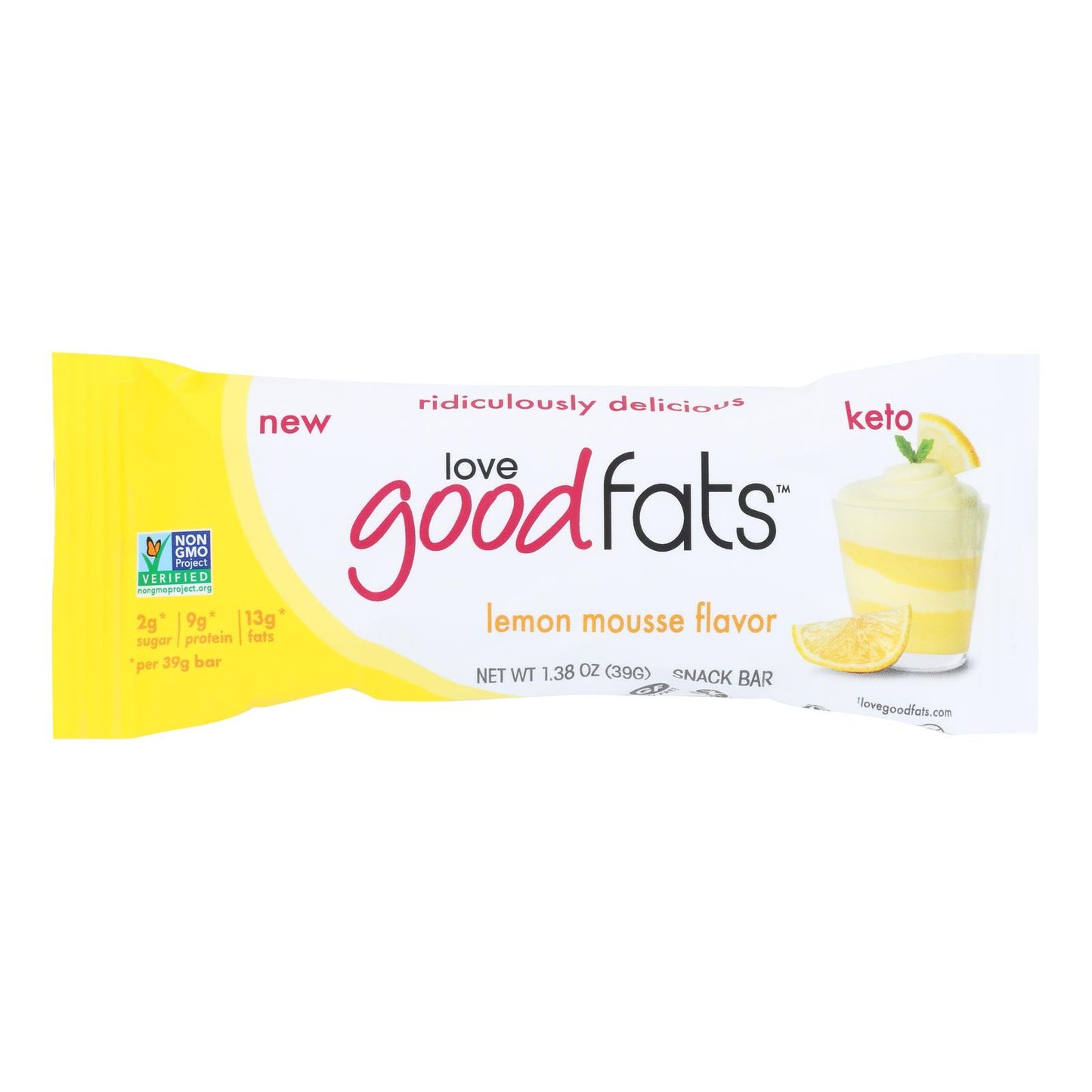 Love Good Fats - Barrita de mousse de limón - Caja de 12 - 1,38 oz