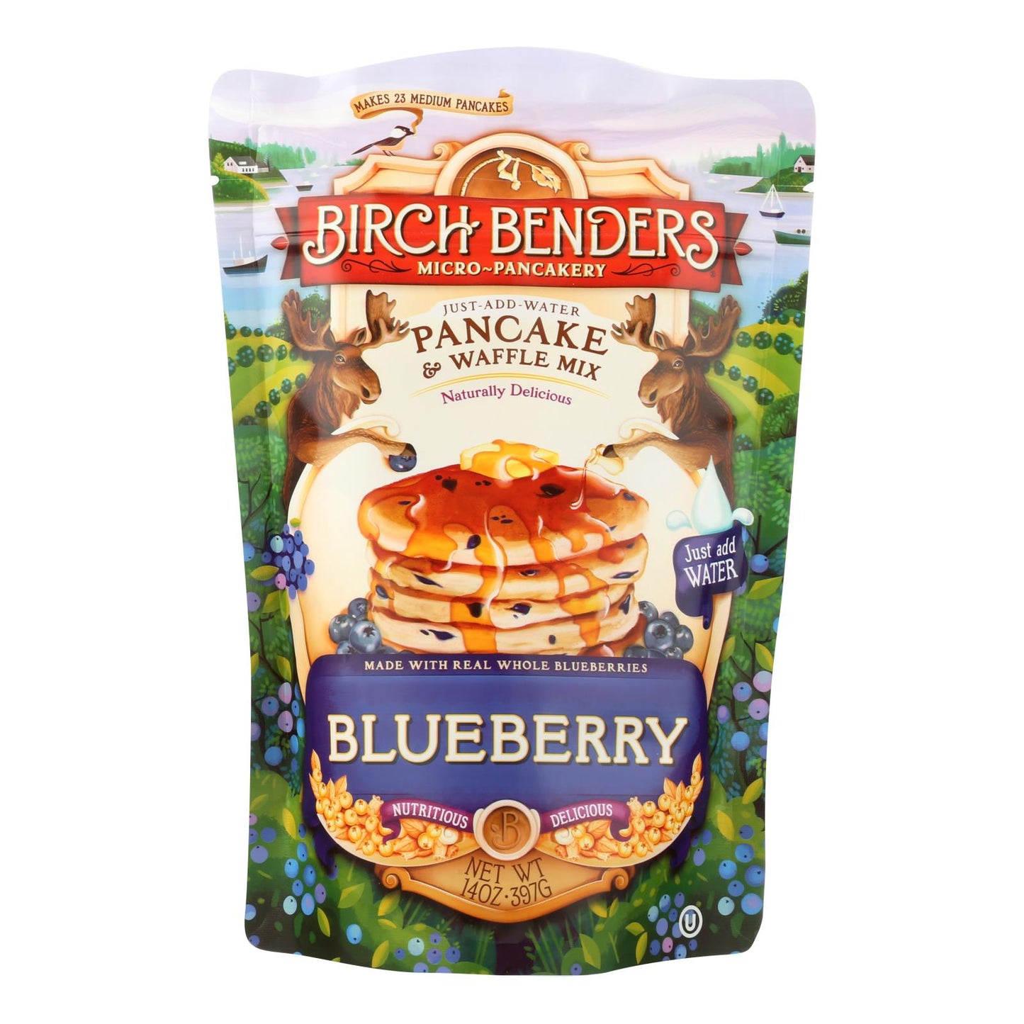 Mezcla para panqueques y waffles Birch Benders - Arándano - Caja de 6 - 14 oz.