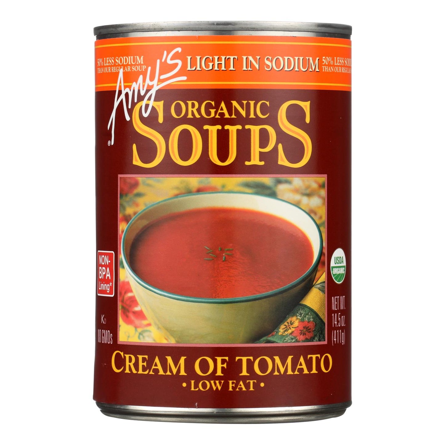 Sopa de crema de tomate orgánica baja en sodio de Amy's - Caja de 12 - 14,5 oz