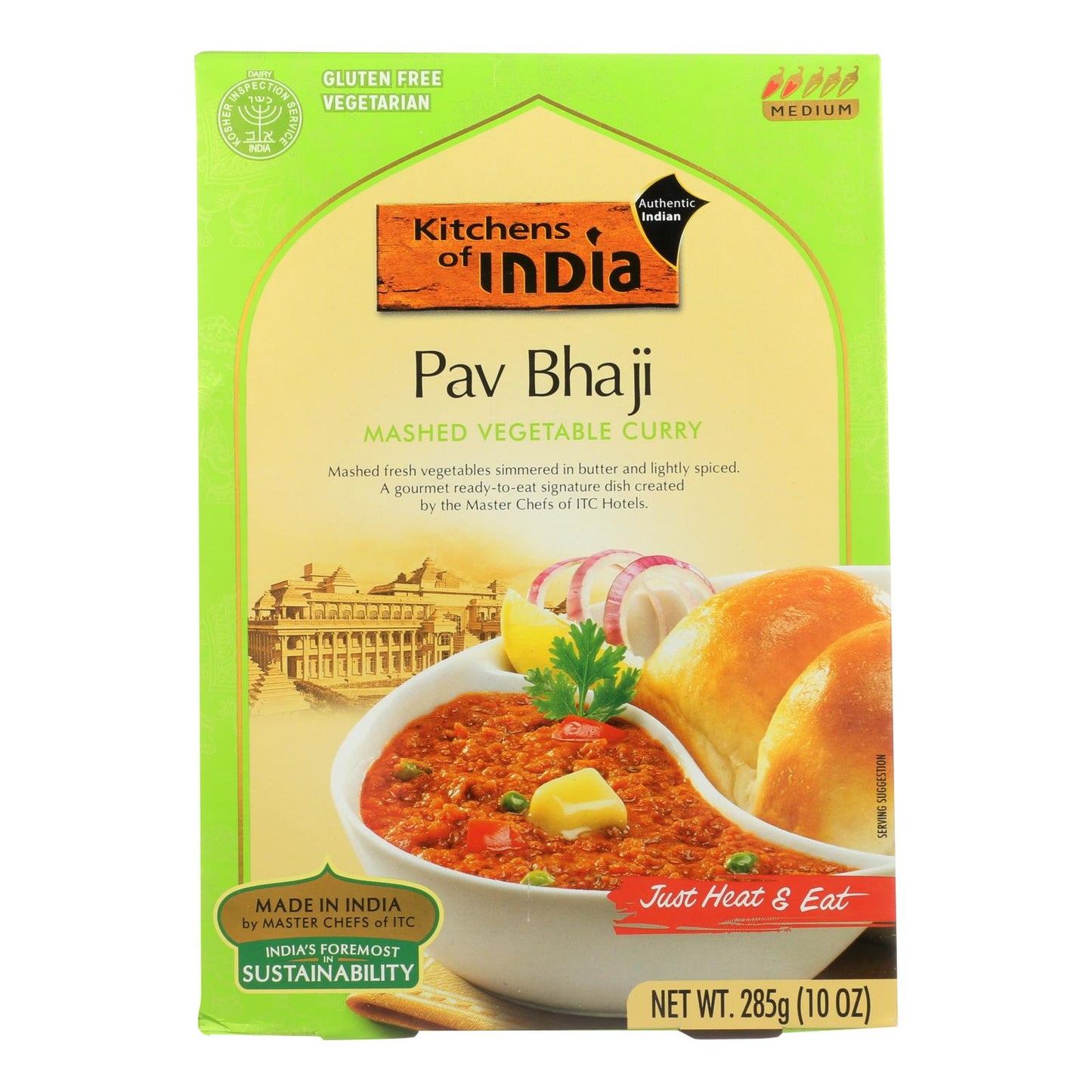 Cena de Kitchen Of India: curry de puré de verduras, Pav Bhaji, 10 oz, caja de 6