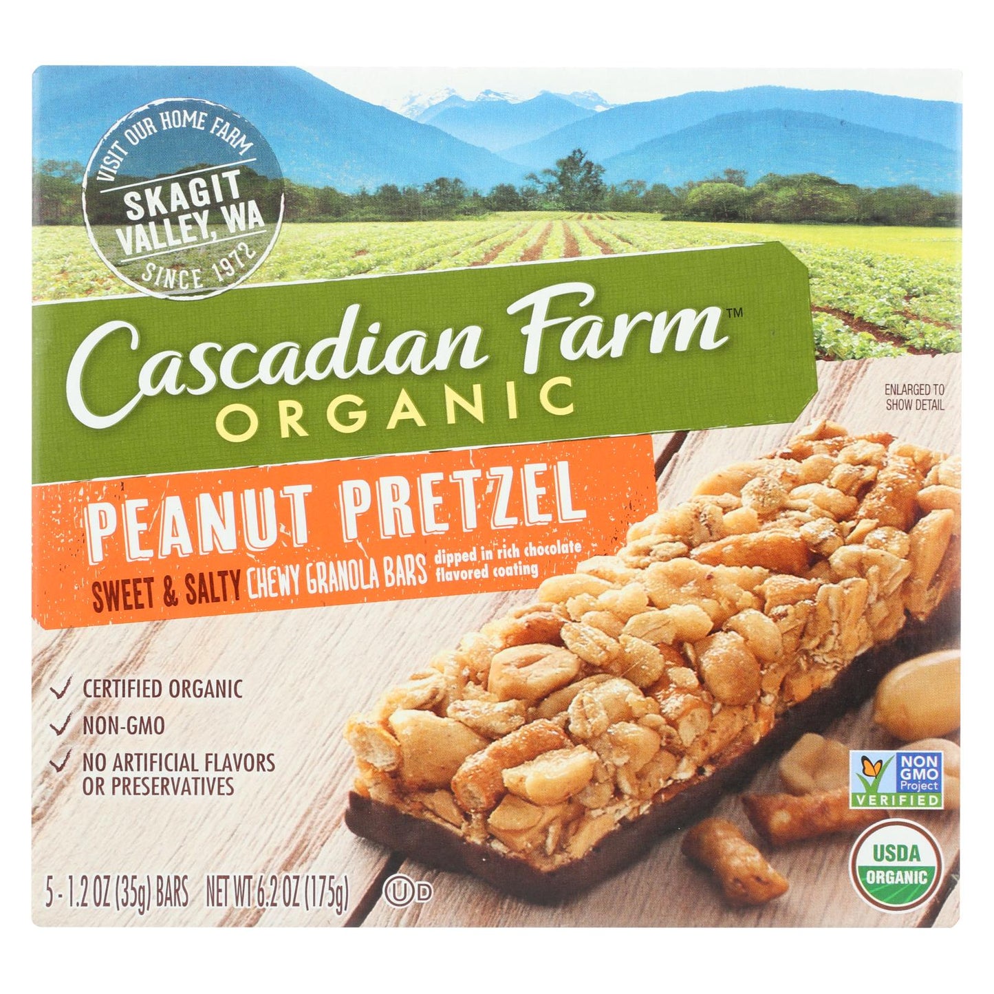 Barra dulce y salada de Cascadian Farm, orgánica, con sabor a pretzel de maní, 6,2 oz, caja de 12