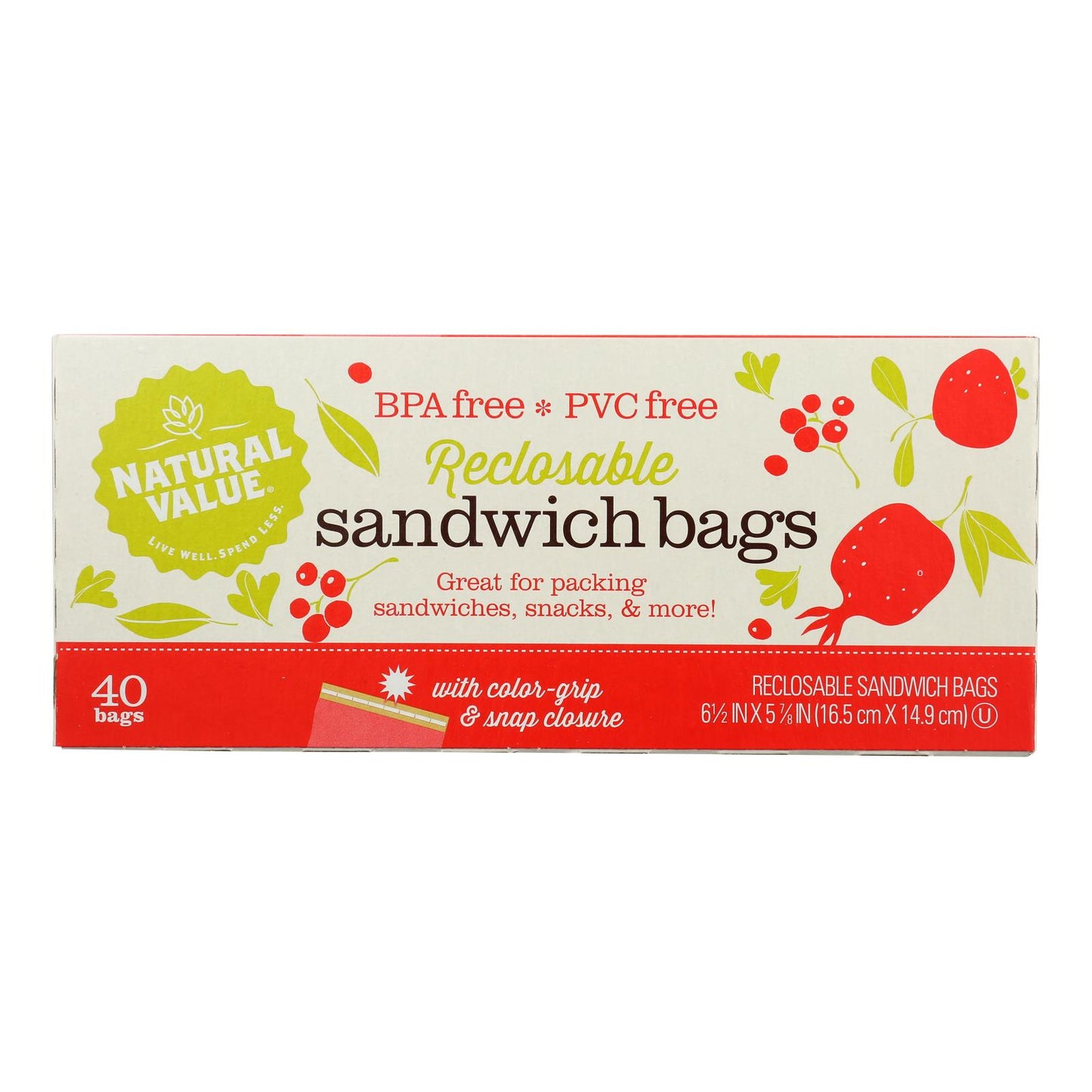 Natural Value - Bolsas para sándwich con cierre hermético - Caja de 12 - 40 unidades