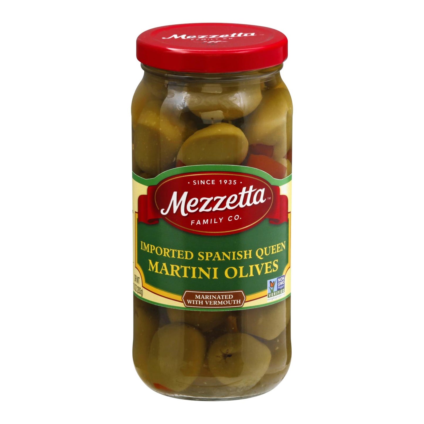 Aceitunas Martini Reina Española Importadas Mezzetta en Vermut Seco - Caja de 6 - 10 Oz.