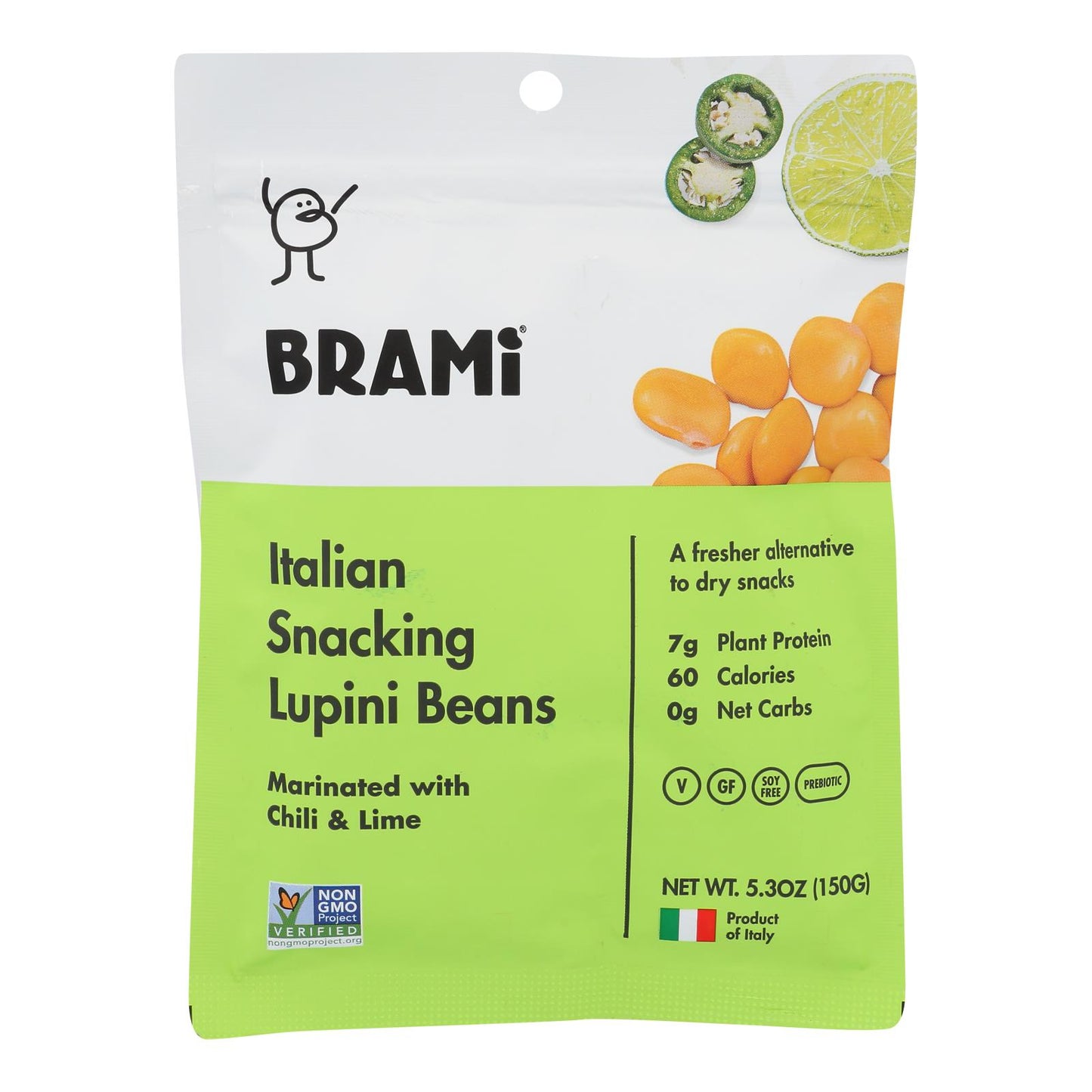 Brami Lupini Snack - Chili Lime - Case Of 8 - 5.3 Oz.