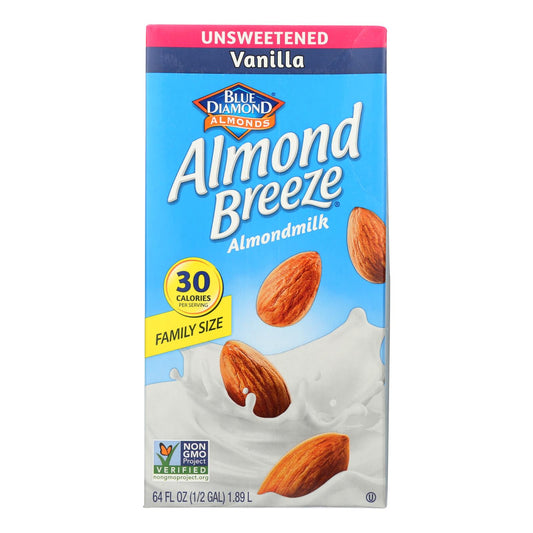 Almond Breeze - Leche de almendras - Sabor vainilla sin azúcar - Caja de 8 - 64 fl oz.