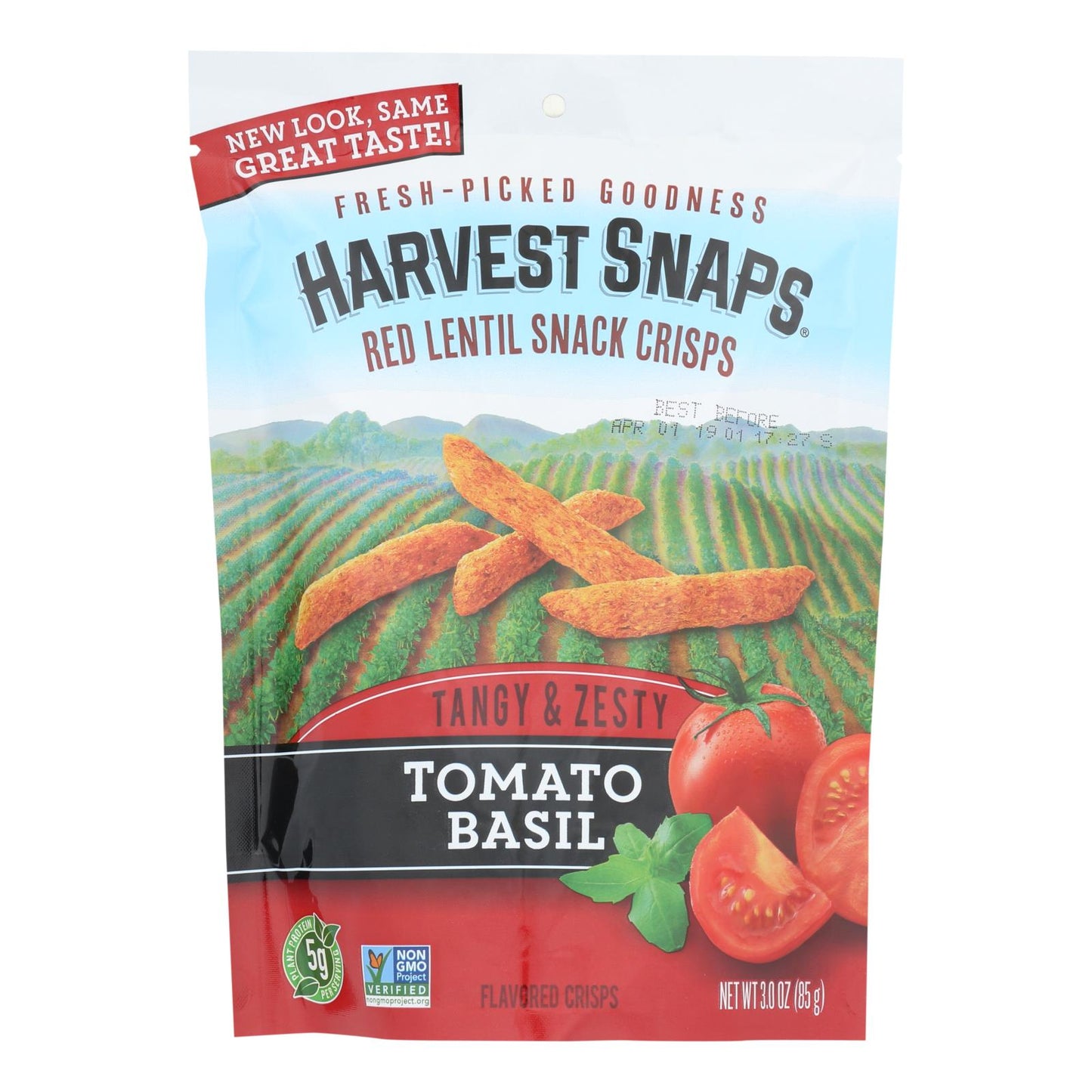 Snapea Crisp de Calbee: tiras de lentejas con tomate y albahaca, caja de 12, 3 oz