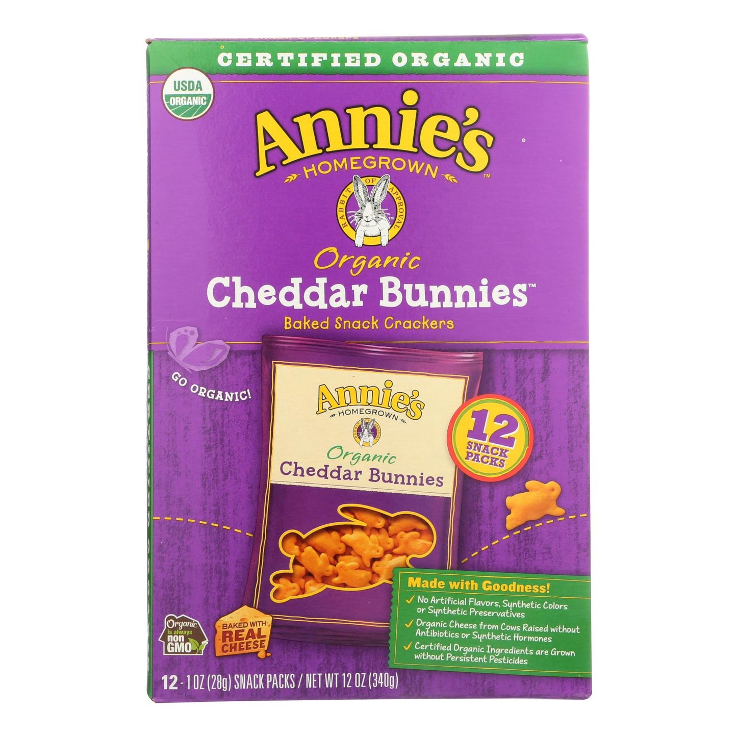 Paquete de bocadillos de galletas de conejo orgánicas de cosecha propia de Annie, queso cheddar, caja de 4, 12 onzas