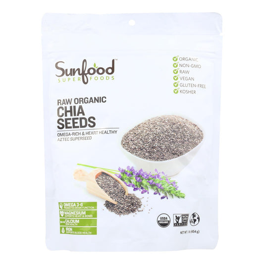 Semillas de chía crudas orgánicas de Sunfood Superfoods - 1 unidad - 1 libra