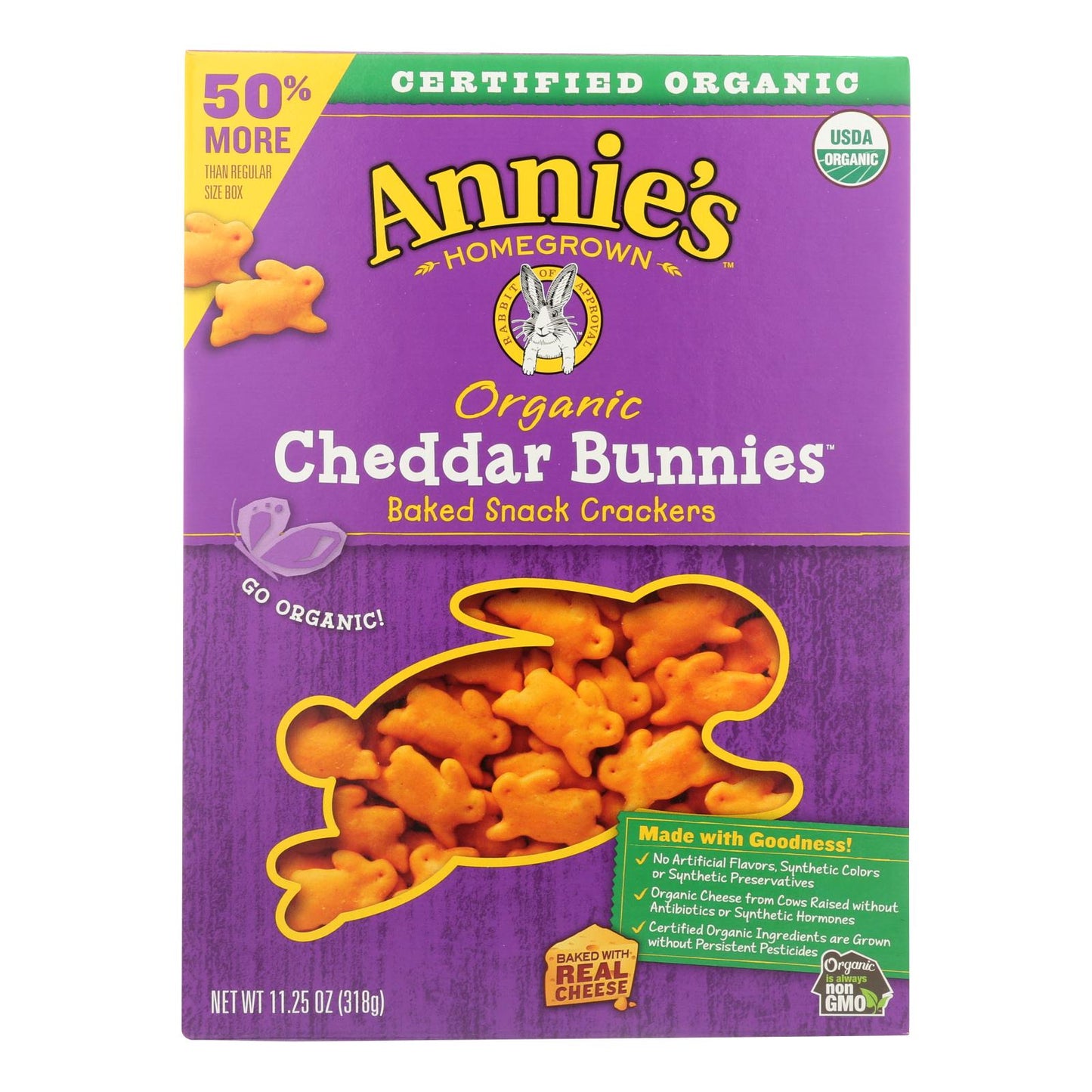 Galletas de conejito orgánicas de cosecha propia de Annie, con queso cheddar, caja de 6, 11,25 oz