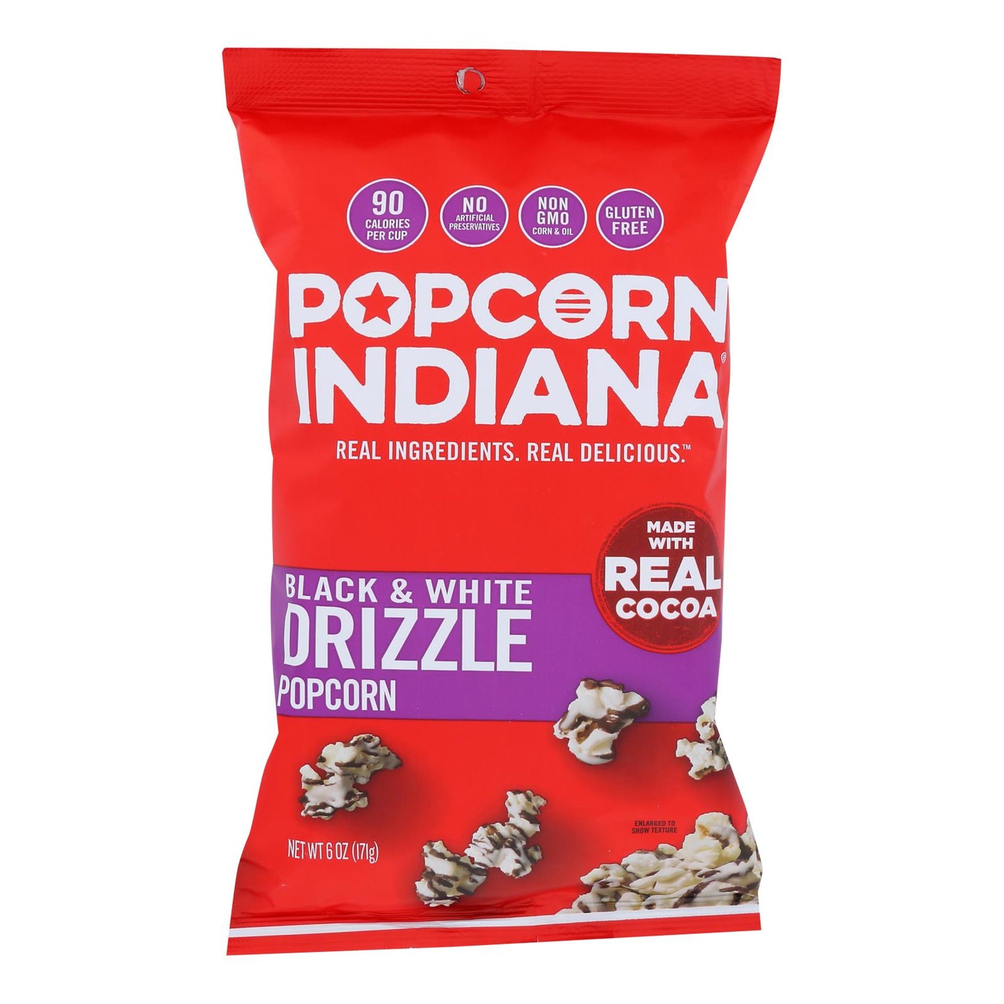 Palomitas de maíz Indiana Drizzled Kettlecorn - Blanco y negro - Caja de 12 - 6 oz