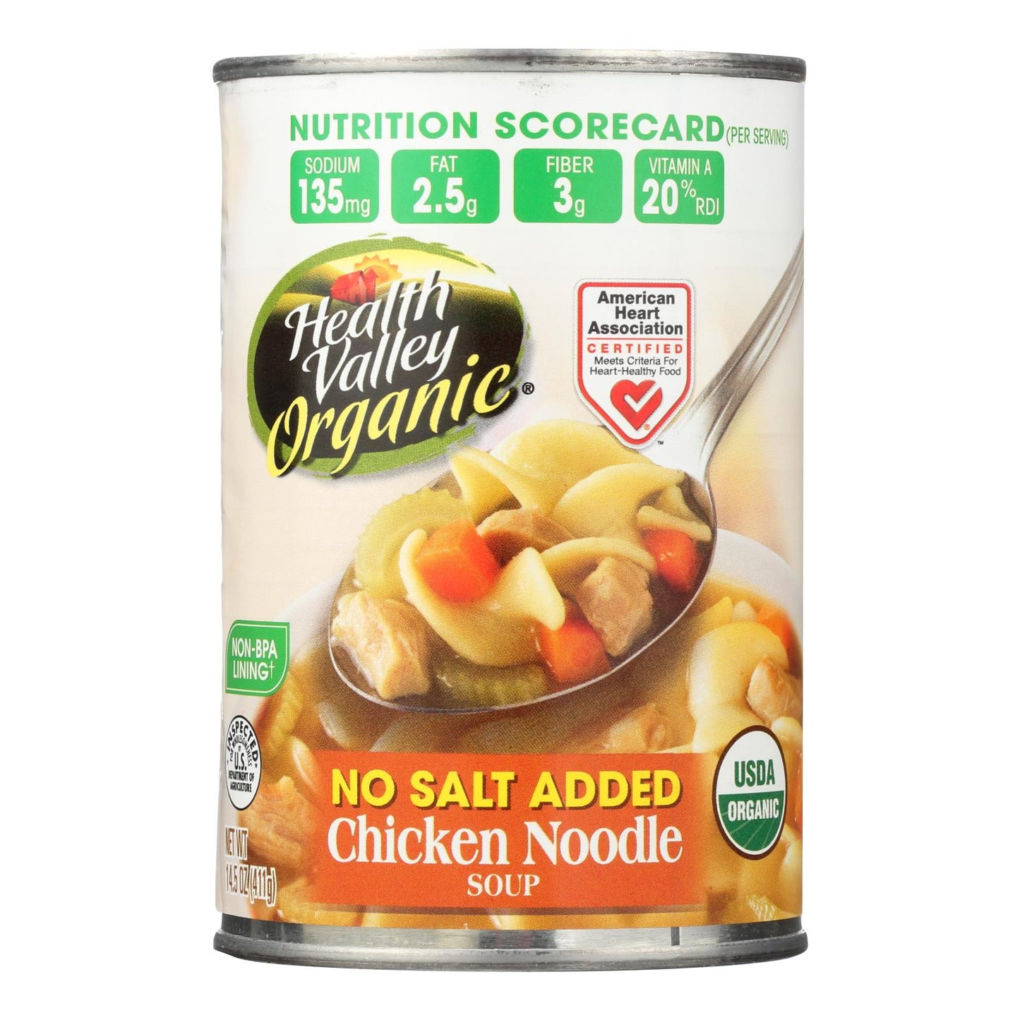 Sopa orgánica Health Valley - Fideos de pollo sin sal agregada - Caja de 12 - 14,5 oz.