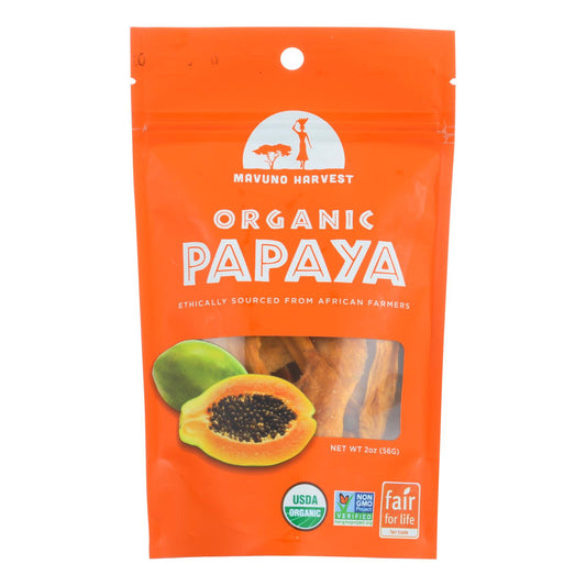 Frutos secos orgánicos Mavuno Harvest - Papaya - Caja de 6 - 2 oz.