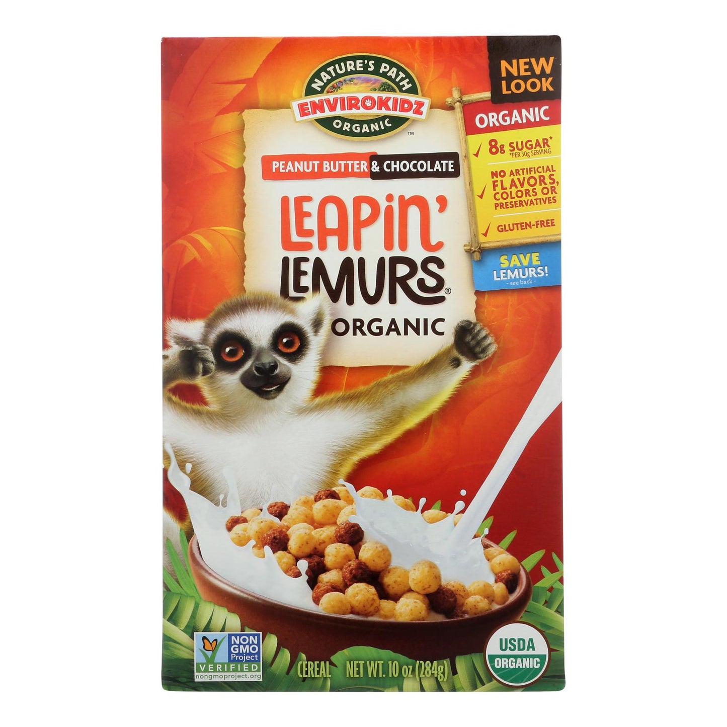 Envirokidz - Cereal Leapin' Lemurs - Mantequilla de maní y chocolate - Caja de 12 - 10 oz.