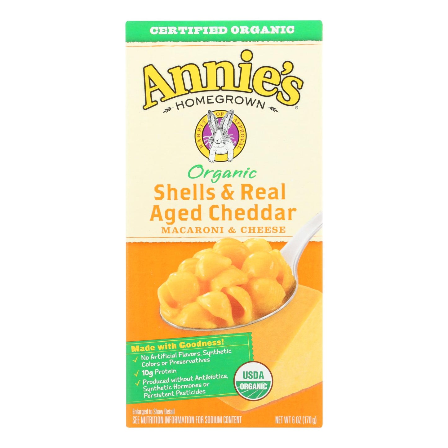 Macarrones con queso y conchas orgánicas de cosecha propia de Annie y auténtico queso cheddar añejo - Caja de 12 - 6 oz.