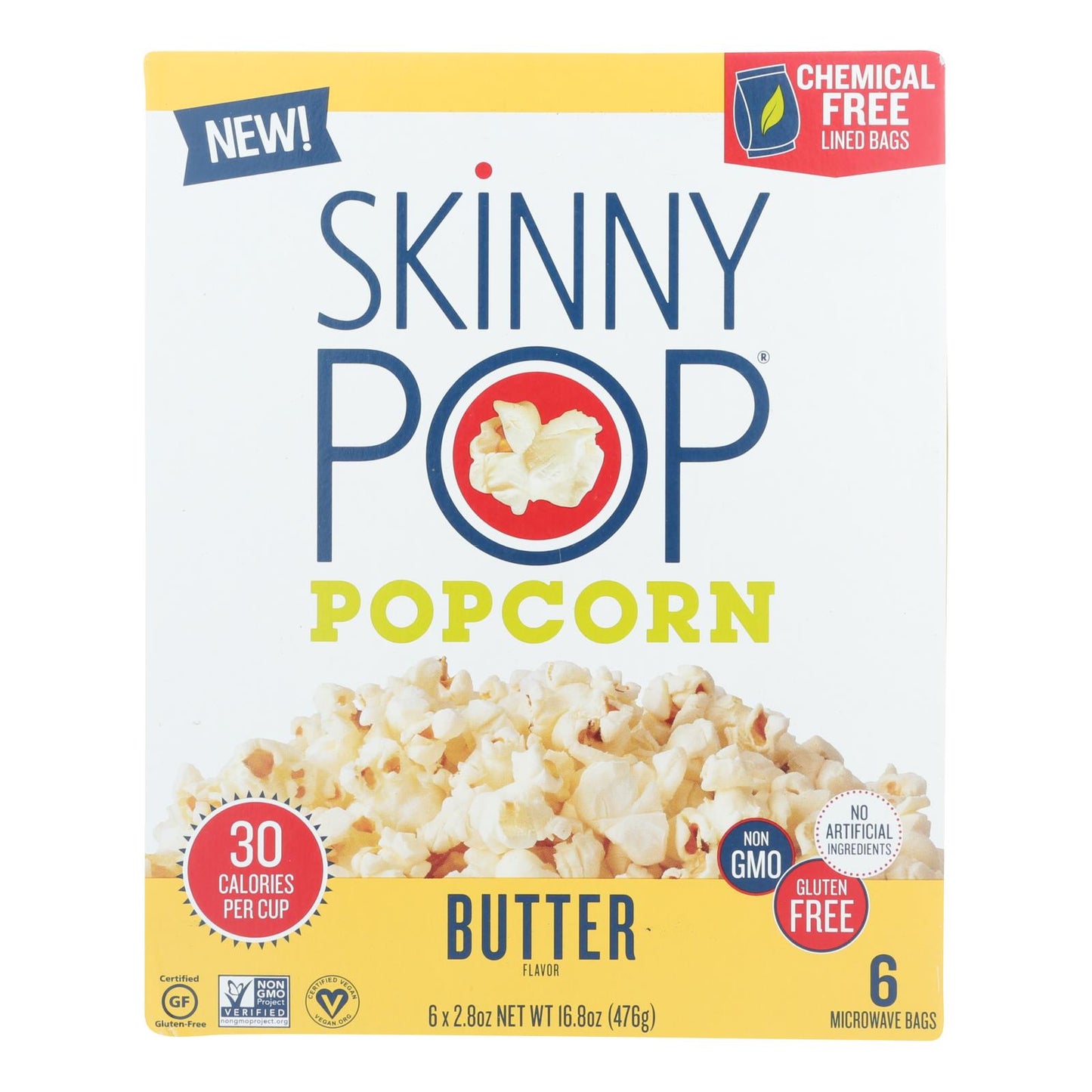 Skinnypop Popcorn - Palomitas de maíz con micromantequilla - Caja de 6 - 6/2.8 oz