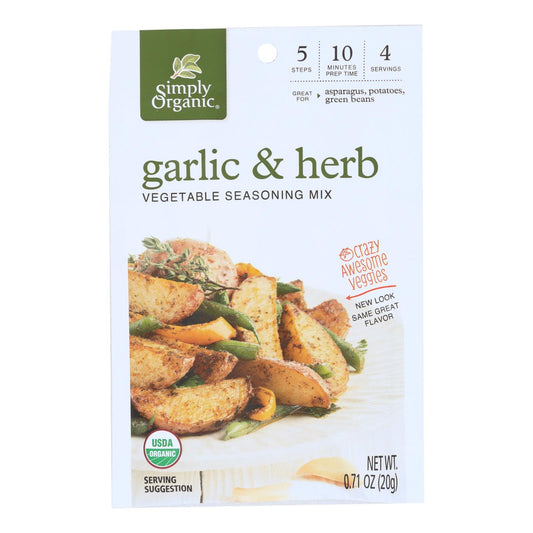 Simply Organic Vegetable Seasoning Mix - Organic - Garlic And Herb - .71 Oz - Case Of 12