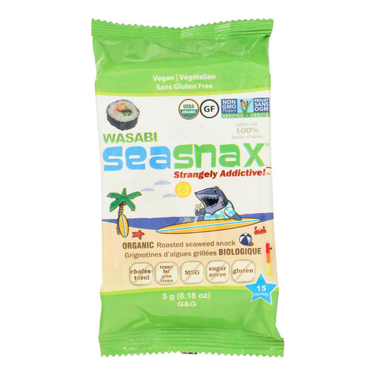 Snacks de algas tostadas premium Seasnax - Wasabi - Caja de 24 - 0,18 oz.