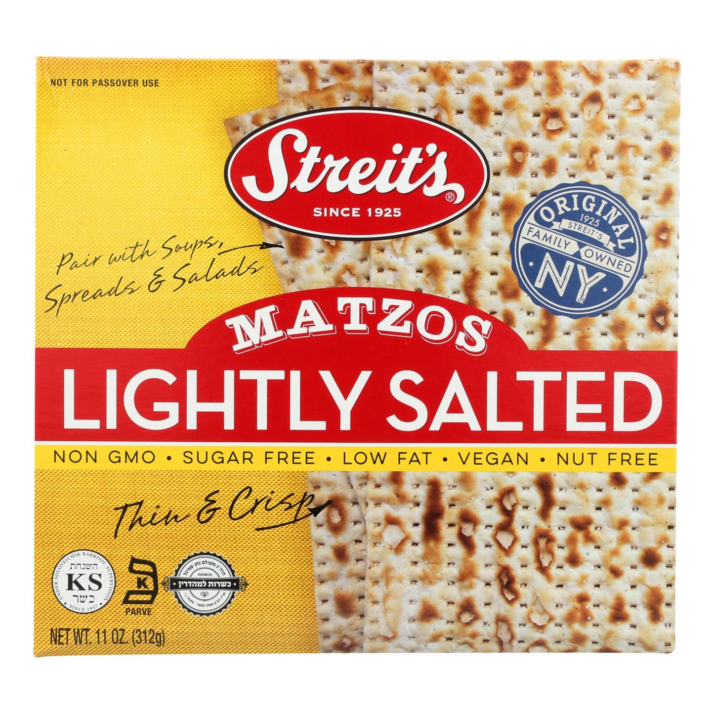 Matzos de Streit - Ligeramente salados - Caja de 12 - 11 oz.