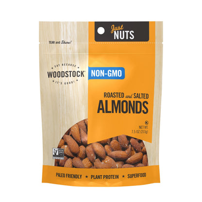 Woodstock Non-gmo Almonds, Roasted And Salted - Case Of 8 - 7.5 Oz