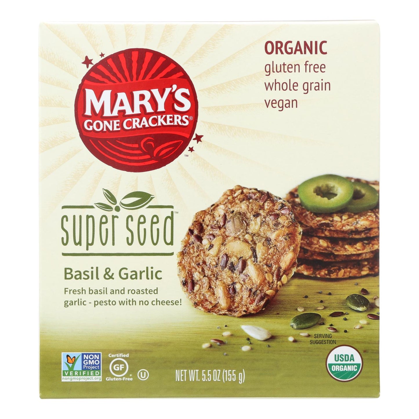 Mary's Gone Crackers Super Seed - 罗勒$大蒜 - 6 件装 - 5.5 盎司。