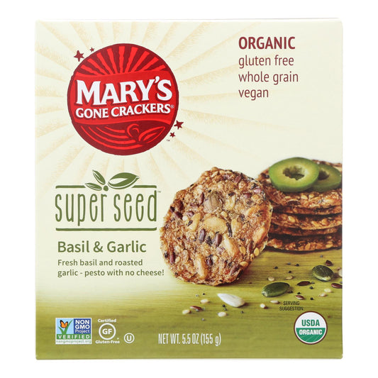 Mary's Gone Crackers Super Seed - Albahaca$ Ajo - Caja de 6 - 5.5 oz.