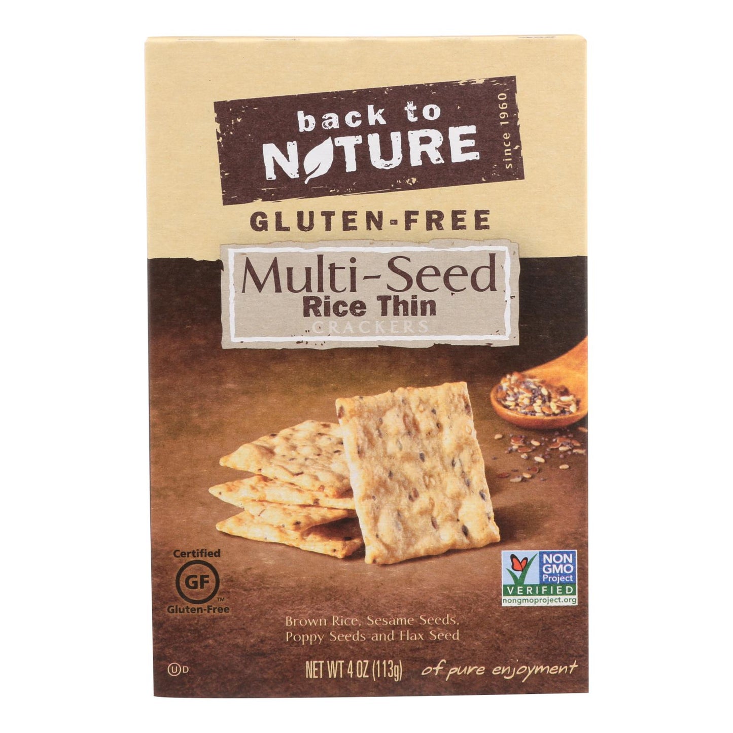 Back To Nature Multi Seed Rice Thin Crackers - Brown Rice Sesame Seeds Poppy Seeds And Flax Seed - Case Of 12 - 4 Oz.