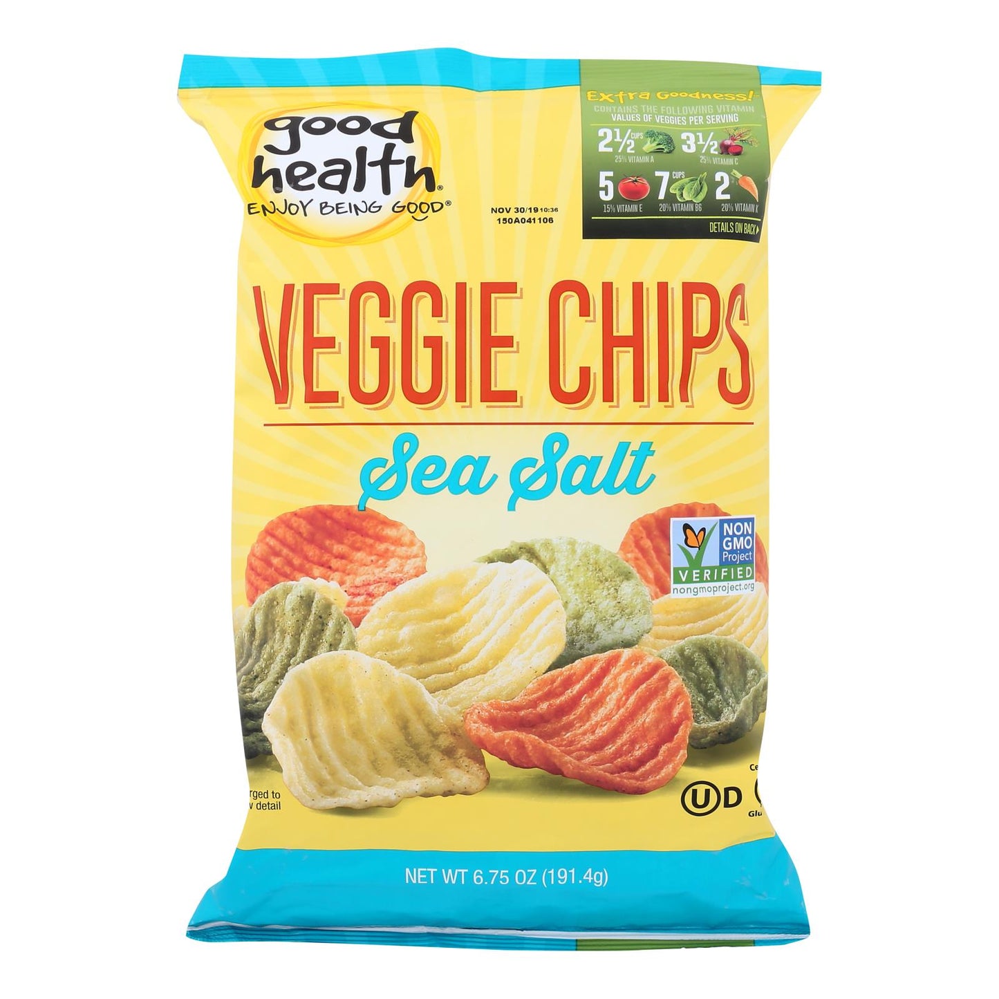 Chips de verduras con sal marina Good Health - Caja de 10 - 6,25 oz