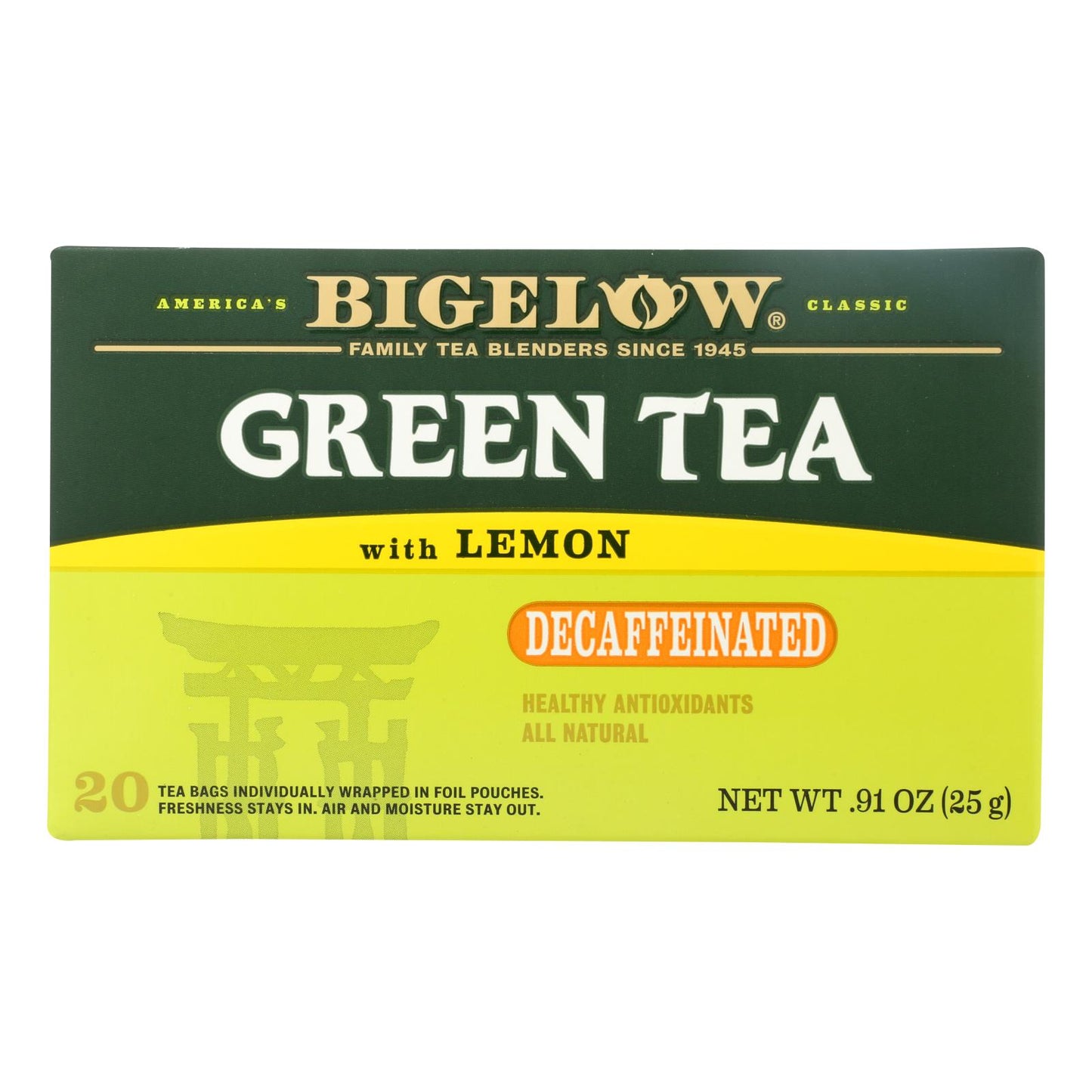 Bigelow Tea Decaffeinated Tea - Green Tea With Lemon - Case Of 6 - 20 Bag