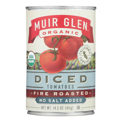 Tomate asado al fuego en cubitos Muir Glen sin sal - Tomate - Caja de 12 - 14,5 oz.