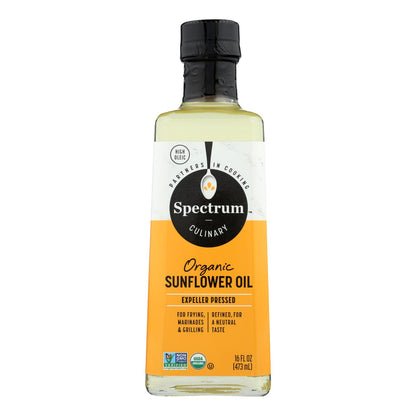 Aceite de girasol orgánico refinado a altas temperaturas Spectrum Naturals - Caja de 12 - 16 fl oz.