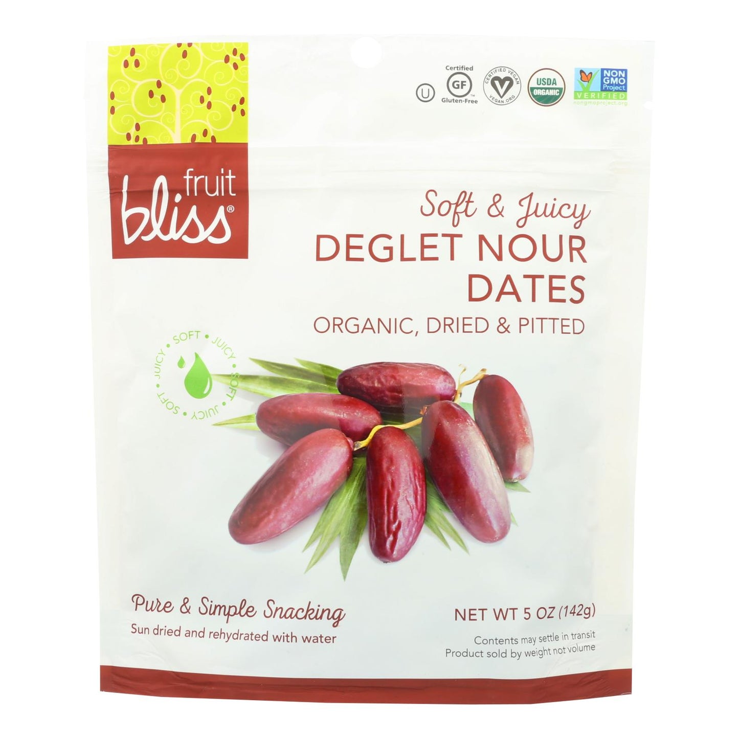 Fruit Bliss - Dátiles orgánicos Deglet Nour - Dátiles - Caja de 6 - 5 oz.