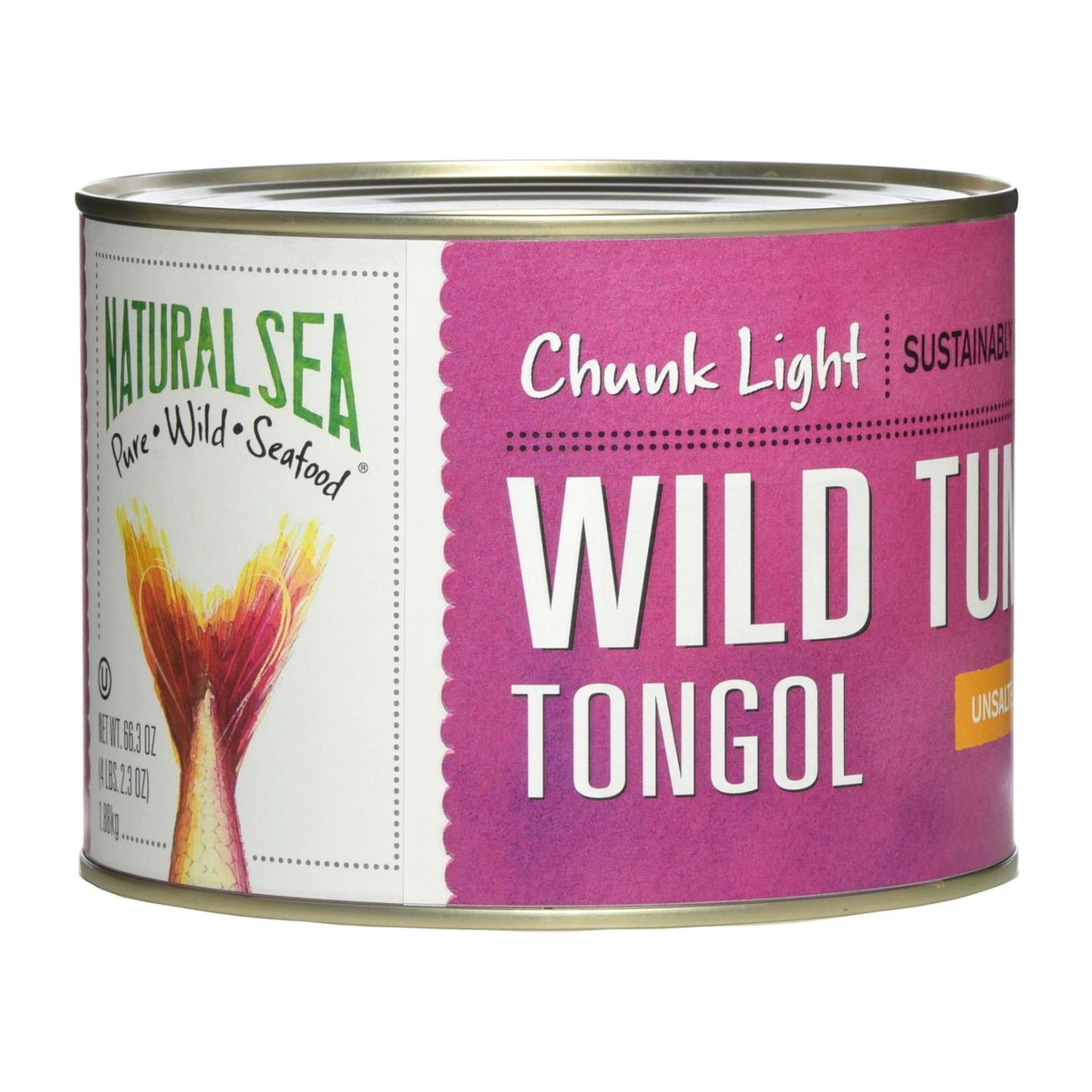 Atún Tongol salvaje de mar natural, sin sal, en trozos claros - Caja de 6 - 66,5 oz