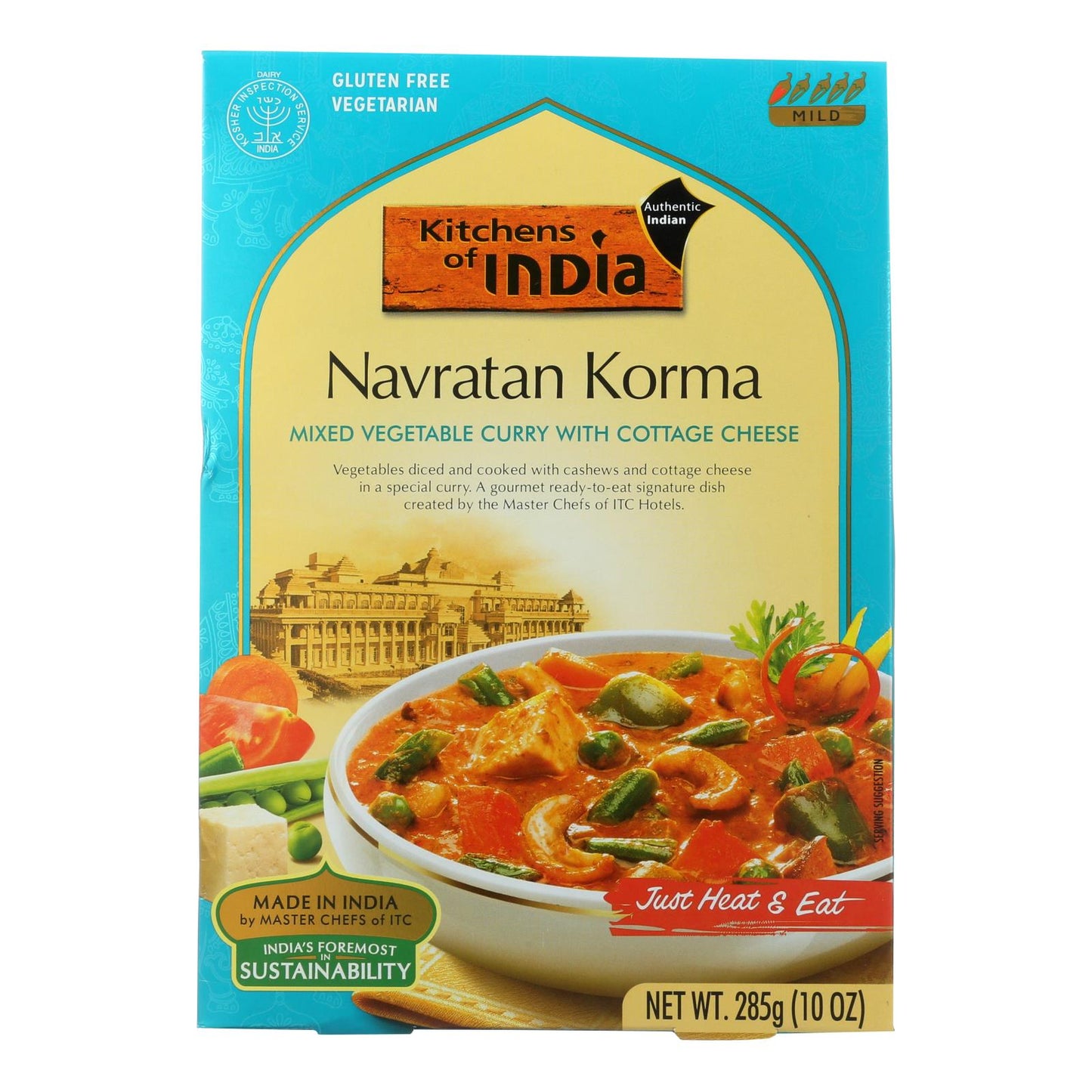 Kitchen Of India Dinner - Mixed Vegetable Curry With Cottage Cheese - Navratan Korma - 10 Oz - Case Of 6