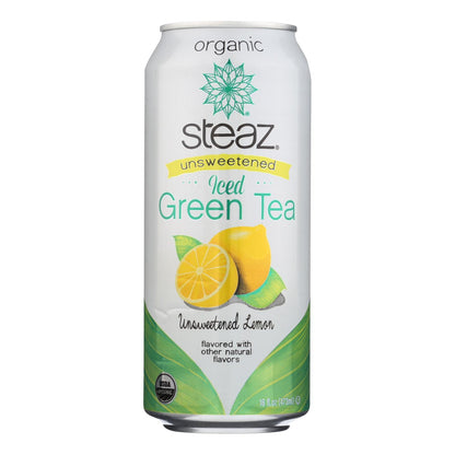 Steaz Unsweetened Green Tea - Lemon - Case Of 12 - 16 Fl Oz.