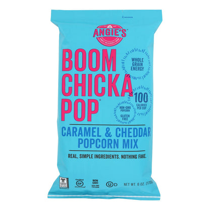 Mezcla para palomitas de maíz con caramelo y queso cheddar Boom Chicka Pop de Angie's Kettle Corn - Caja de 12 - 6 oz.