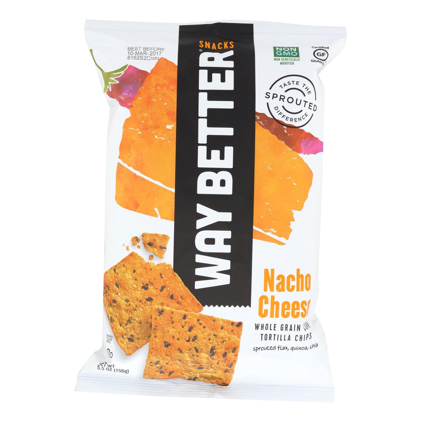 Chips de tortilla Way Better Snacks con queso nacho, caja de 12, 5,5 oz.