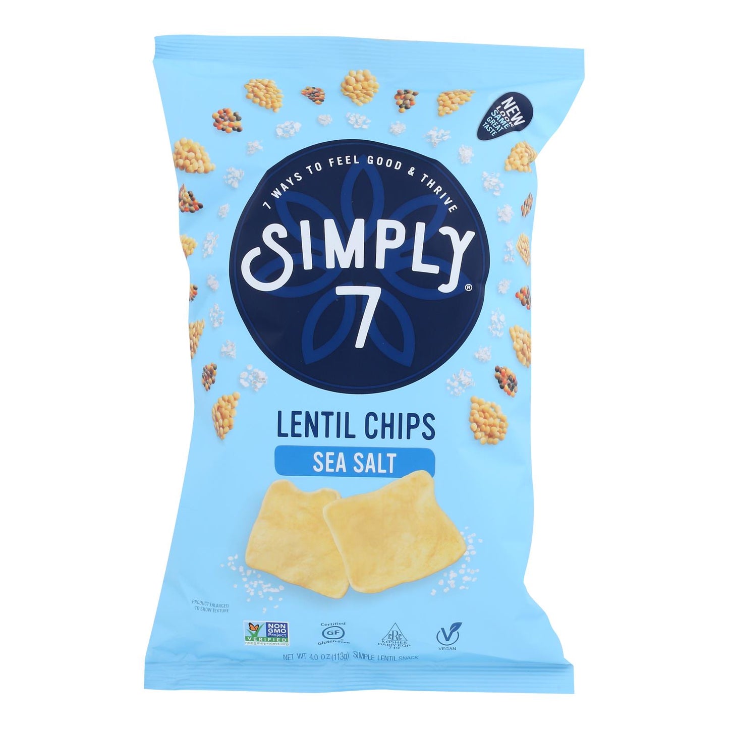 Chips de lentejas Simply 7, sal marina, caja de 12, 4 oz.