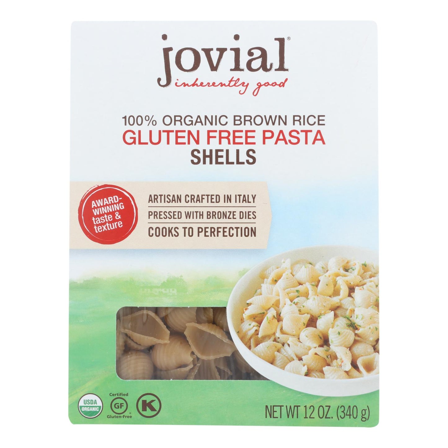 Jovial - Pasta de arroz integral orgánica - Conchas - Caja de 12 - 12 oz.